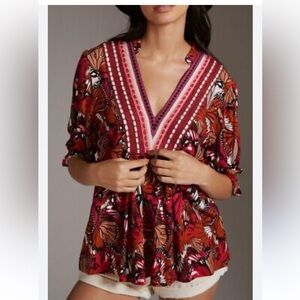 Anthropology blank London bohemian relaxed fit embroidered detail top